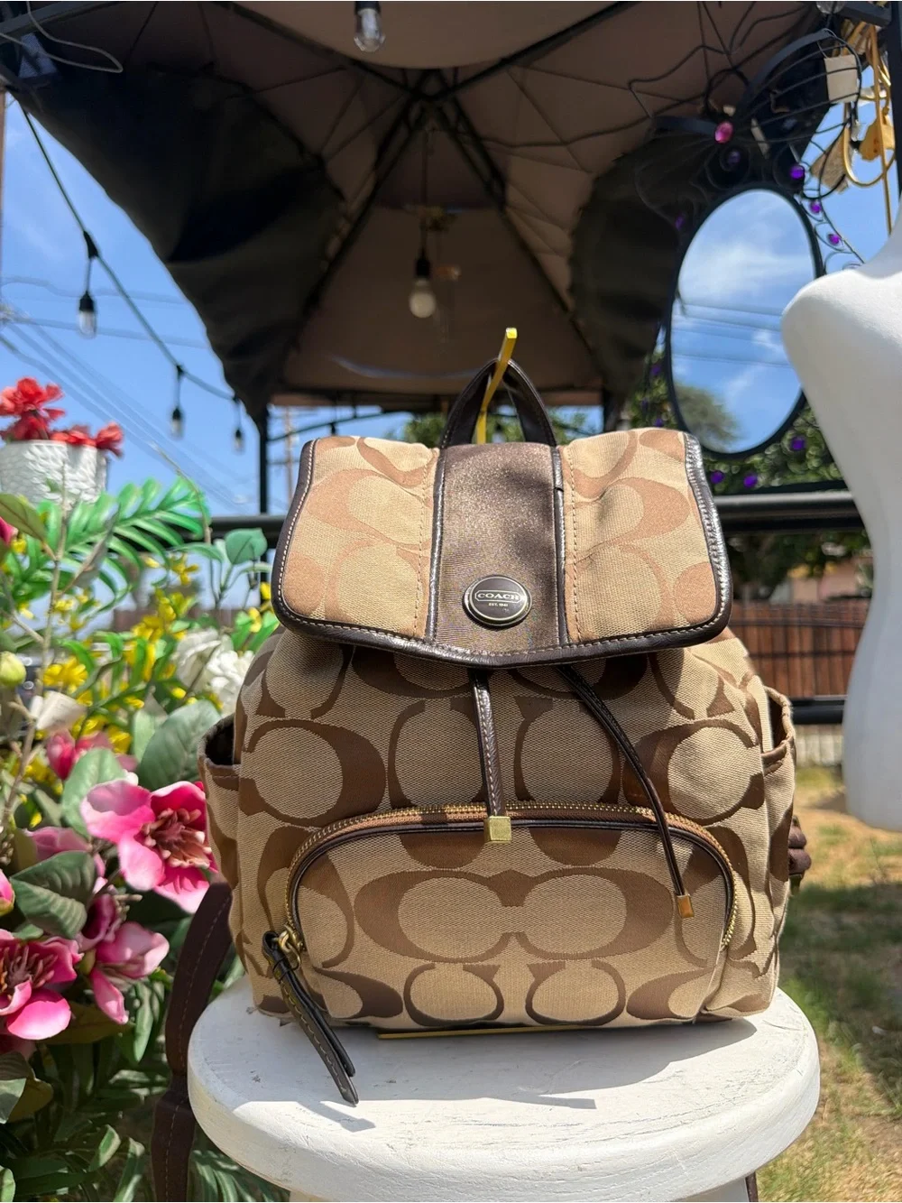 Coach Tan & Brown Signature Canvas Backpack